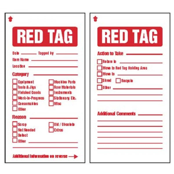 6S Red Tags 80x150mm c/w cable ties (pack of 10) (5939)