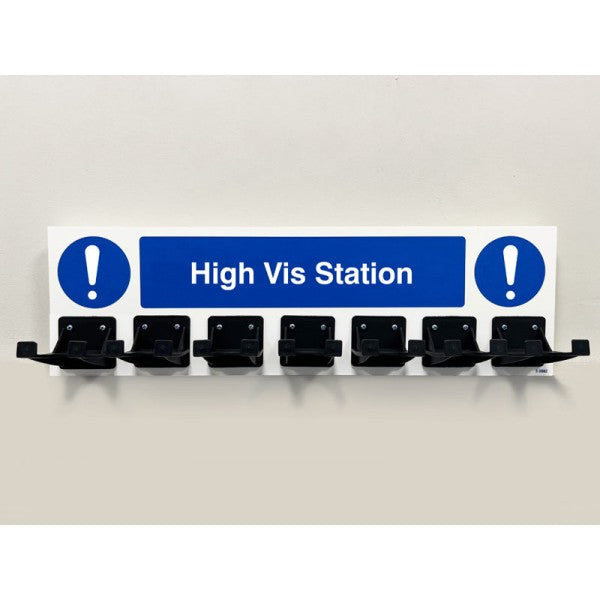PPE Station - High Vis - 7 Hooks on 540x160mm 10mm foam pvc (5981)
