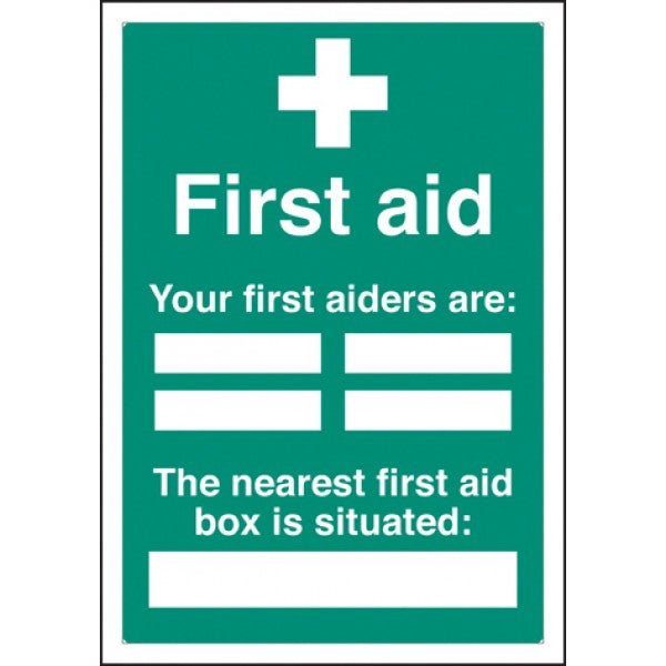 First aiders the nearest first aid box is situated adapt-a-sign 215x310mm (6027)