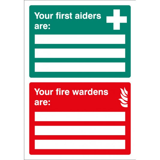 First Aiders/Fire Wardens are Adapt-a-sign 215x310mm (6079)