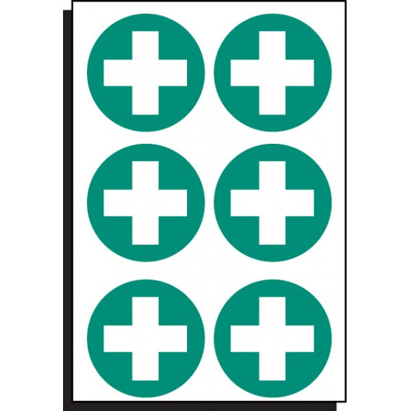First aid symbol 65mm dia - sheet of 6 (6100)