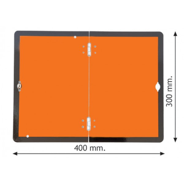 Folding hazard warning vehicle plate 400x300mm reflective aluminium (6327)