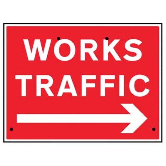 Works traffic arrow right, 600x450mm Re-Flex Sign (3mm reflective polypropylene) (6426)