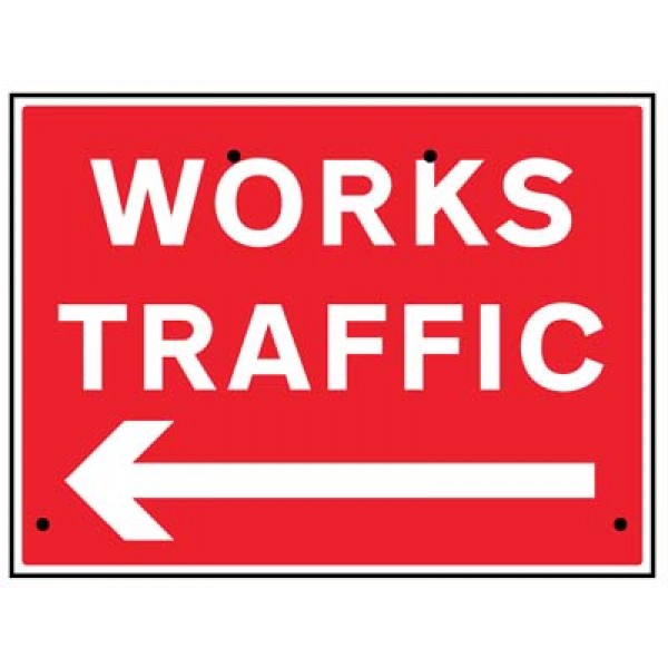 Works traffic arrow left, 600x450mm Re-Flex Sign (3mm reflective polypropylene) (6427)