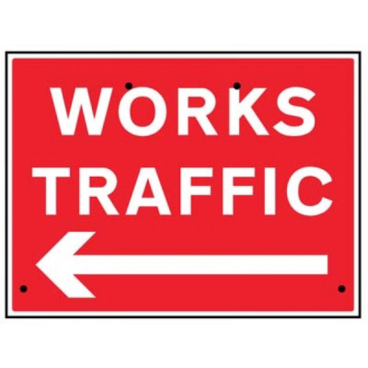 Works traffic arrow left, 600x450mm Re-Flex Sign (3mm reflective polypropylene) (6427)