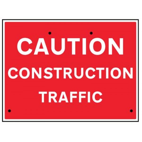 Caution construction traffic, 600x450mm Re-Flex Sign (3mm reflective polypropylene) (6450)