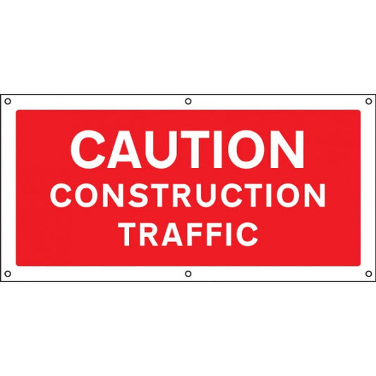 Caution  Construction traffic banner c/w eyelets (6470)