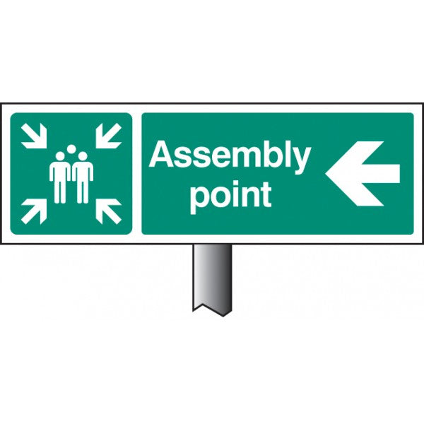 Assembly point left verge sign 450x150mm (post 800mm) (6540)
