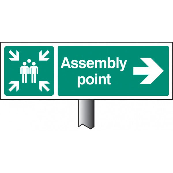 Assembly point right verge sign 450x150mm (post 800mm) (6541)