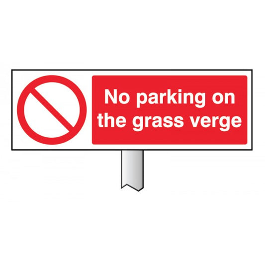 Verge sign - No parking on the grass verge 450x150mm (post 800mm) (6695)