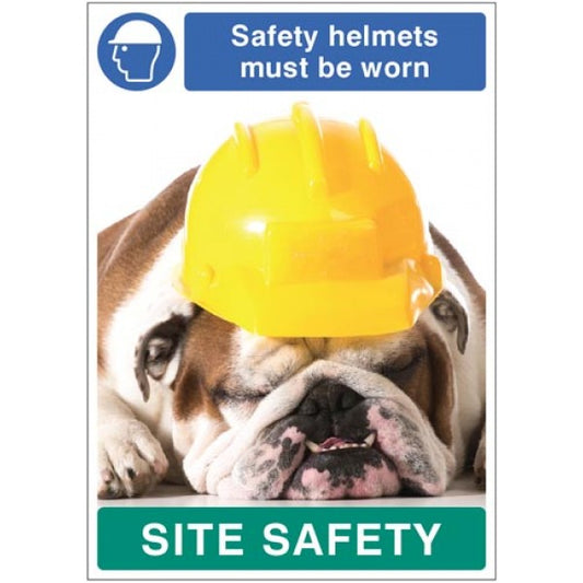 Safety helmets must be worn - dog poster 420x594mm synthetic paper (7473)