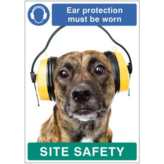 Ear protection must be worn - dog poster 420x594mm synthetic paper (7476)