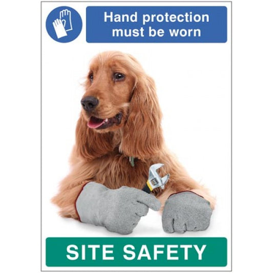 Hand protection must be worn - dog poster 420x594mm synthetic paper (7477)
