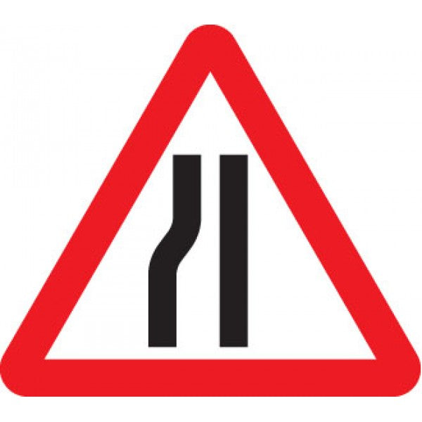 Road narrows left fold up 600mm triangle sign (7634)