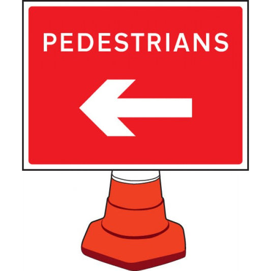 Pedestrians arrow left cone sign 600x450mm (7651)