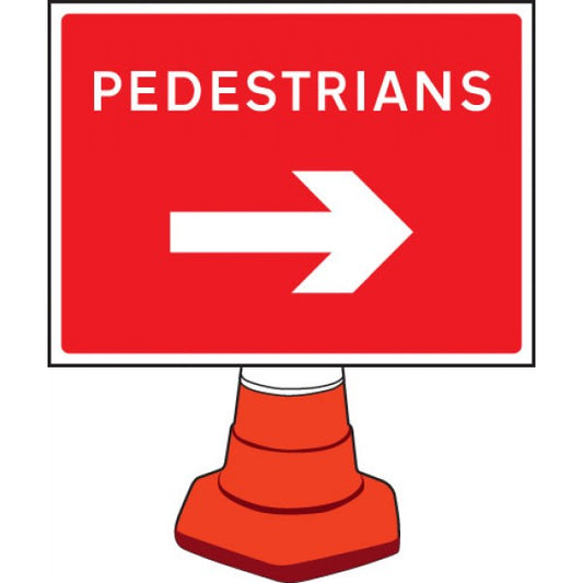 Pedestrians arrow right cone sign 600x450mm (7652)