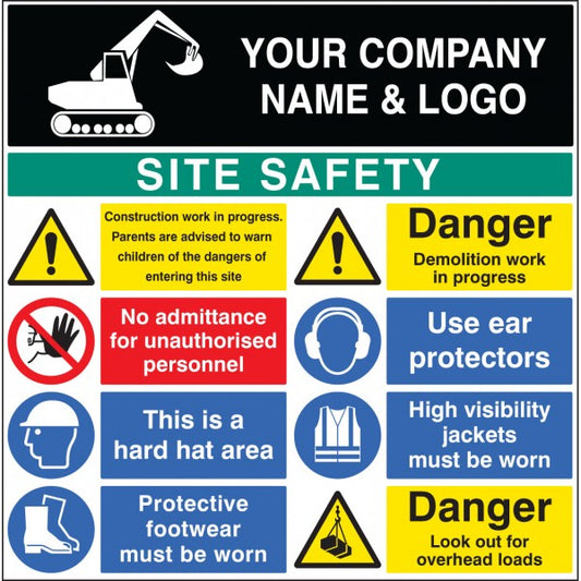 Site safety board 1200x1200mm 5mm pvc c/w logo (8027)