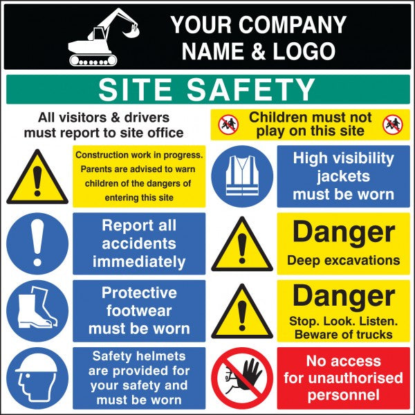 Site safety board 1200x1200mm c/w logo 5mm pvc (8028)