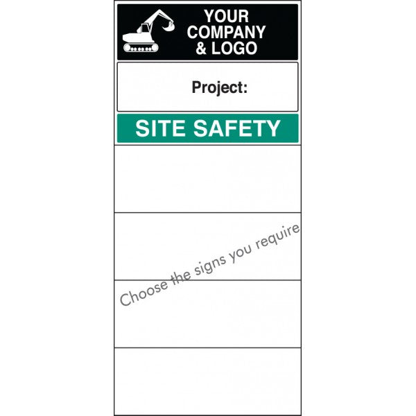 Site safety board 600x1200mm c/w logo and select signs (8030)