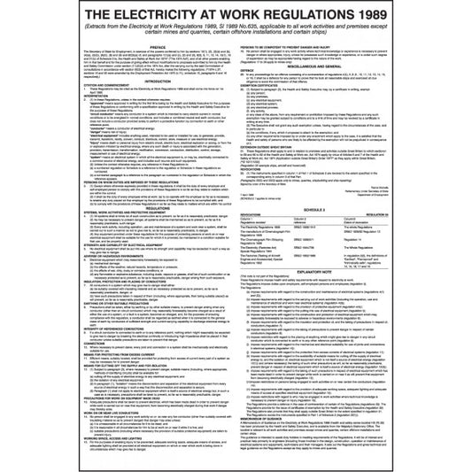 Electricity at work regulations 1989 poster (8119)