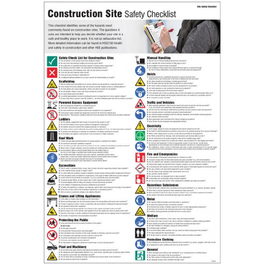 Construction site safety checklist poster (8126)