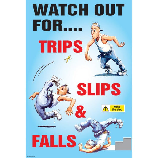 Trips slips and falls poster 510x760mm synthetic paper (8182)