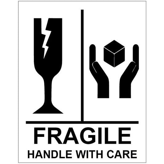 Fragile Handle With Care self adhesive labels 75x100mm - 250 per roll (8193)