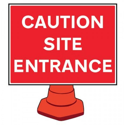 Caution site entrance reflective cone sign 600x450mm (cone not included) (8208)