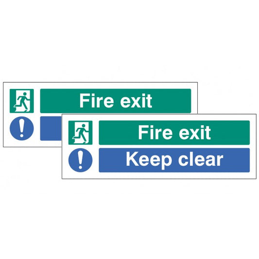 Fire exit Keep Clear Double sided self adhesive window sticker 300x100mm (8255)