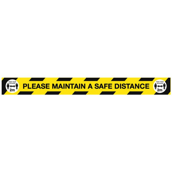 Please maintain a safe distance Floor graphic strip, 1000x100mm (8467)