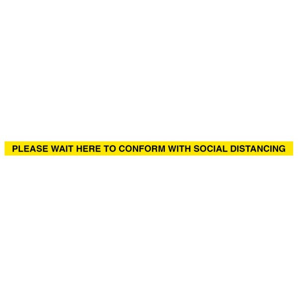 Please wait here to conform with social distancing Floor graphic strip, 1000x50mm (8563)
