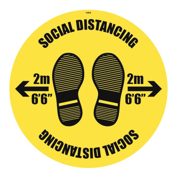 Social distancing 2m/6ft with footprints  floor graphic 400mm dia (8565)