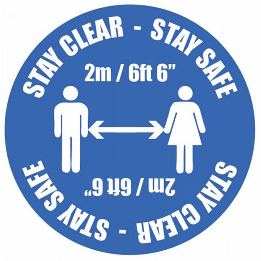 Stay clear Stay safe (Min of2m/6ft)   floor graphic 400mm dia (8566)