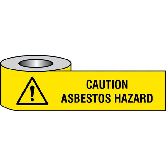 Caution asbestos hazard barrier tape 75mm x250m (8607)