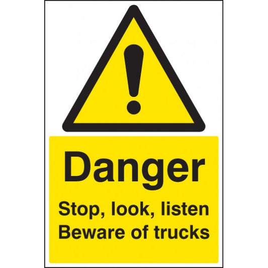 Danger stop, look, listen beware of trucks floor graphic 400x600mm (8735)