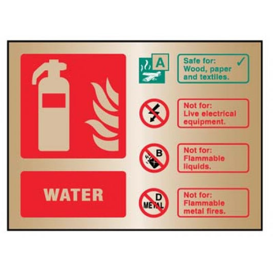 Water extinguisher ID brass 150x200mm adhesive backed (9484)