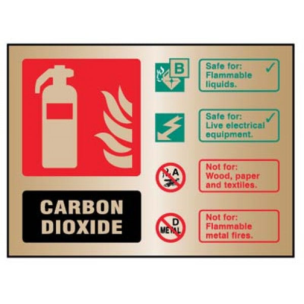CO2 extinguisher ID brass 150x200mm adhesive backed (9486)