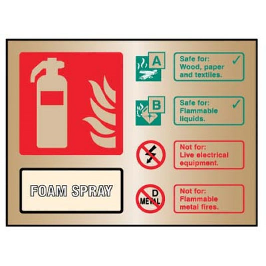 Foam spray extinguisher ID brass 150x200mm adhesive backed (9488)