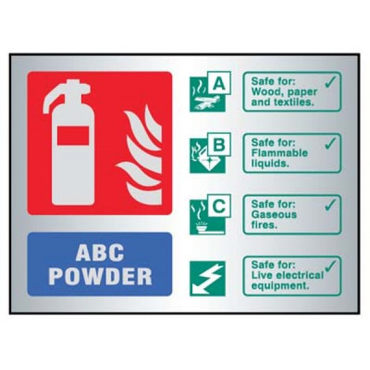 ABC powder extinguisher ID aluminium 150x200mm adhesive backed (9491)