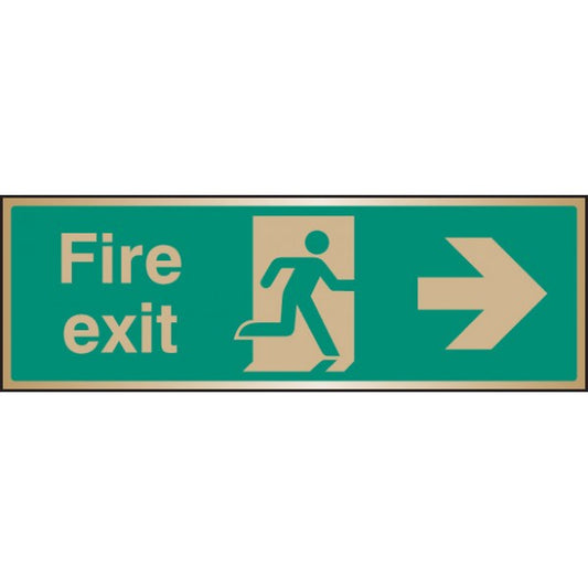 Fire exit arrow right brass 300x100mm (9517)