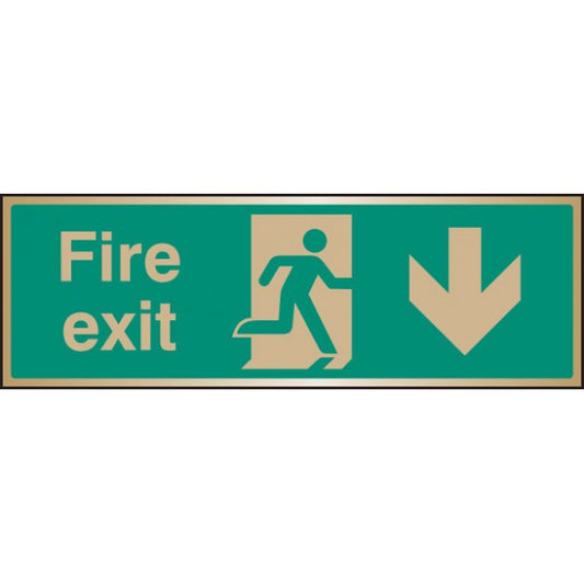 Fire exit arrow down brass 300x100mm (9518)