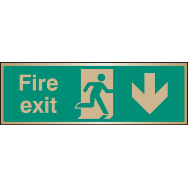 Fire exit arrow down brass 300x100mm (9518)