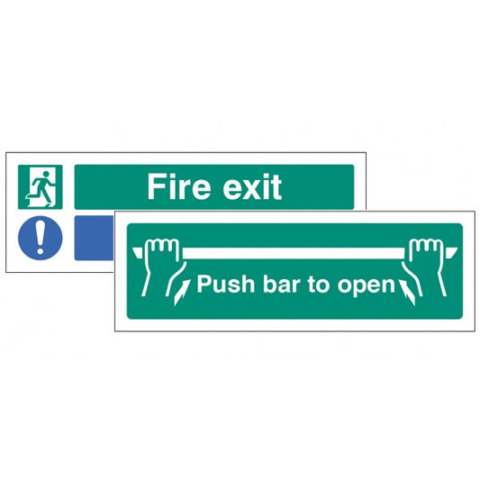 Fire exit Keep Clear/Push bar to open Double sided self adhesive window sticker 300x100mm (9544)