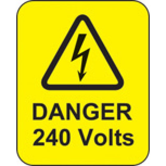 Danger 240 volts roll of 100 labels 40x50mm (9768)