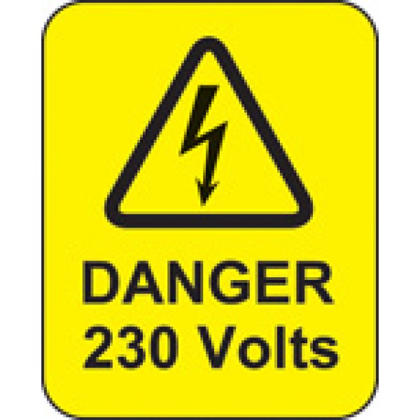 Danger 230 volts roll of 100 labels 40x50mm (9789)
