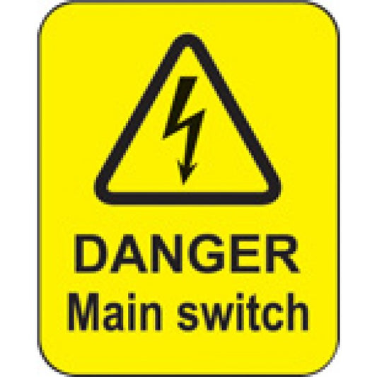 Danger main switch roll of 100 labels 40x50mm (9796)