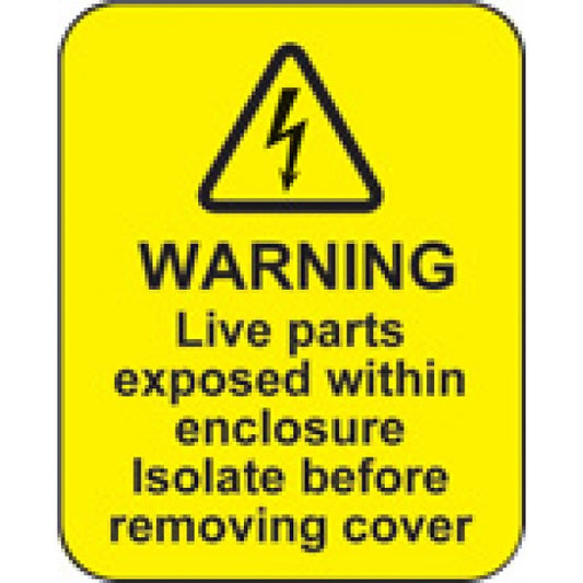 Warning live parts within enclosure roll of 100 labels 40x50mm (9798)