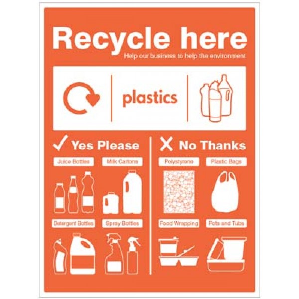 Plastic bottles - WRAP Recycle here sign (6676)