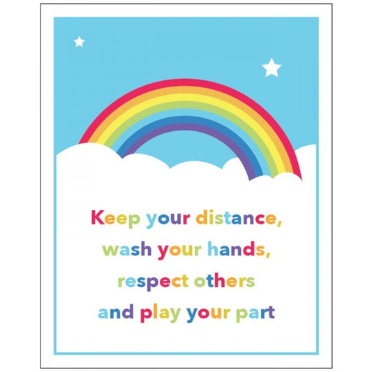 Keep your distance, wash your hands, respect others, play your part  - school rainbow sign (8413)