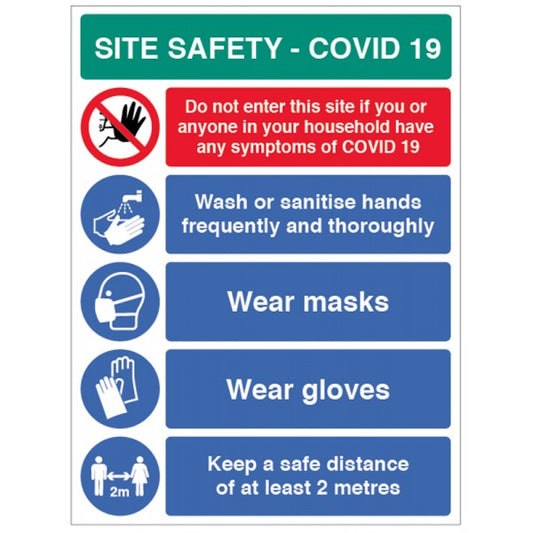 Site Safety COVID19 - wash hands, wear masks, wear gloves, 2 metre policy (8462)